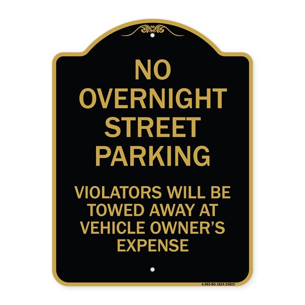Signmission No Overnight Street Parking Violators Will Be Towed Away at Vehicle Owners Expense, BG-1824-23823 A-DES-BG-1824-23823 - main